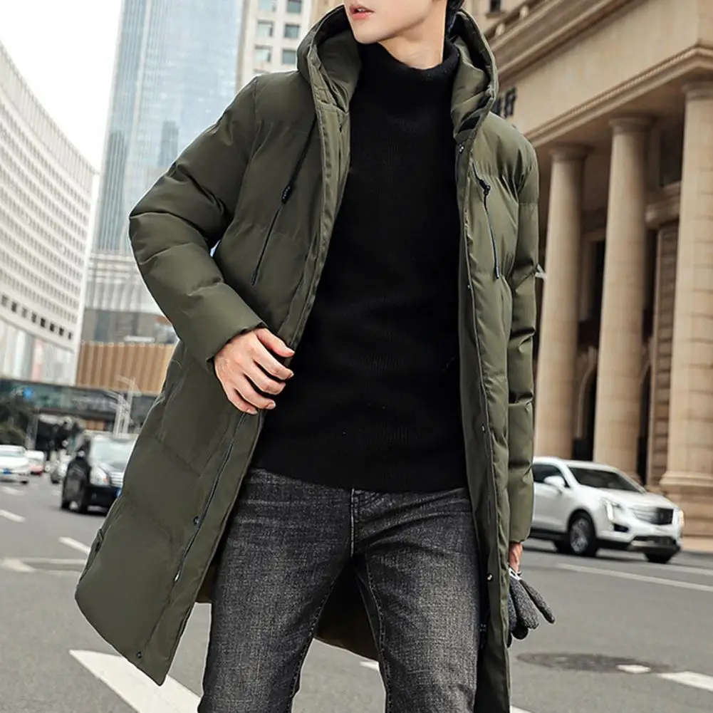 Chic Men Down Coat Thickened Outwear Neck Protection Men Coat  Midi Length Men Coat for Outdoor