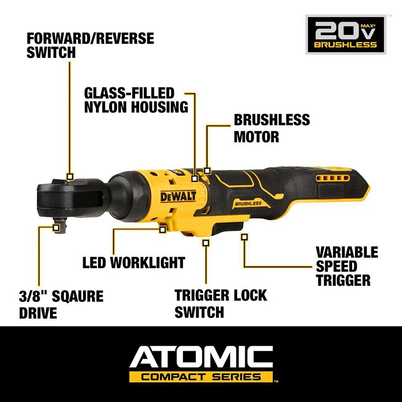 DEWALT DCF512B Atomic Compact 20 в бесщеточный храповый 1/2 дюйма Динамометрический ключ с