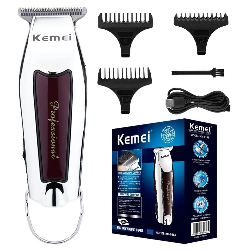 

Kemei KM-9163 Hair Clipper Professional Electric Hair Clipper USB Rechargeable Haircut Men Beard Shaver Hair Trimmer Machine