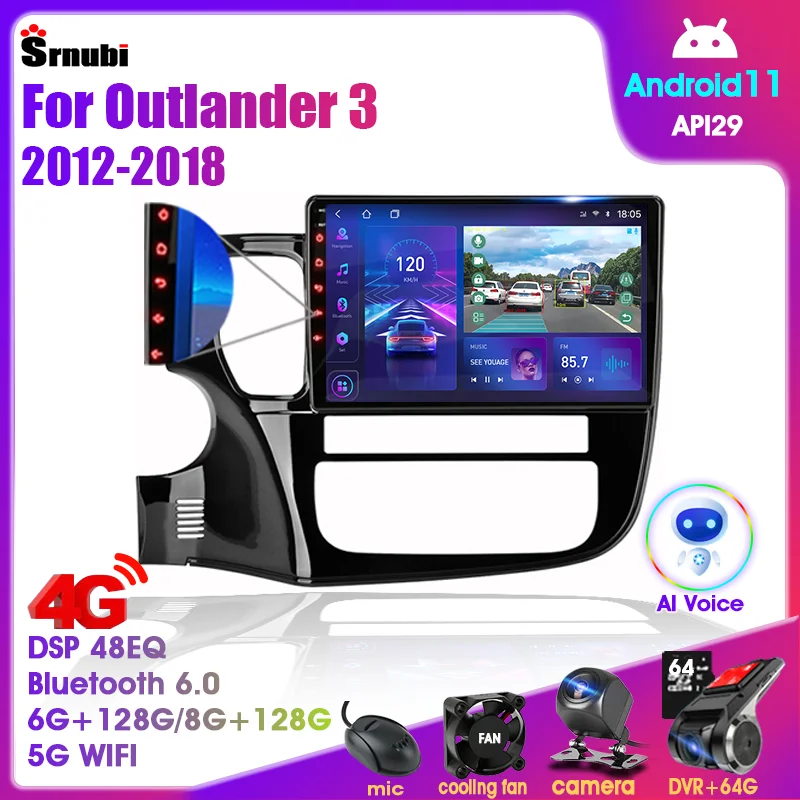 Reproductor Multimedia para coche Mitsubishi Outlander 3, unidad principal de Audio estéreo con Android 11, 4G, DVD, altavoces Carplay, vídeo, 2012-2018