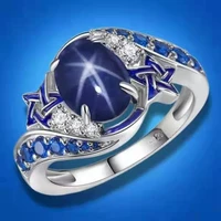 new creative cute silver plated blue oil drop star rings for women shine cz stone inlay fashion jewelry wedding party gift ring