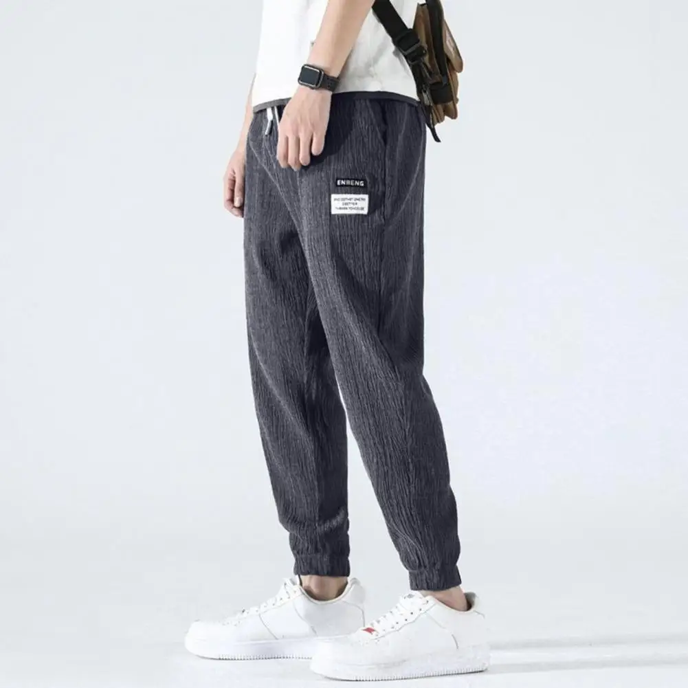 

Sweatpants Casual Men Pants Ice Silk Pockets Men Summer Trousers Trendy Mid Waist Male Sweatpants Men Garment