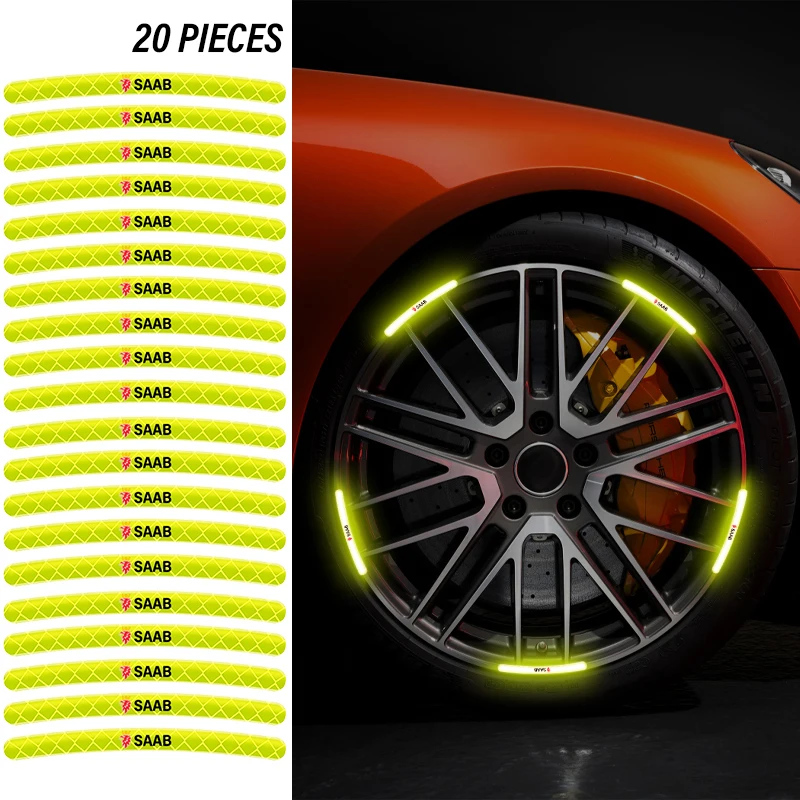 

20PCS Car Wheel Hub Sticker Reflective Stripe Motorcycle Personality Decorative Accessories For SAAB 9-3 9-5 93 9000 900 9-7 600
