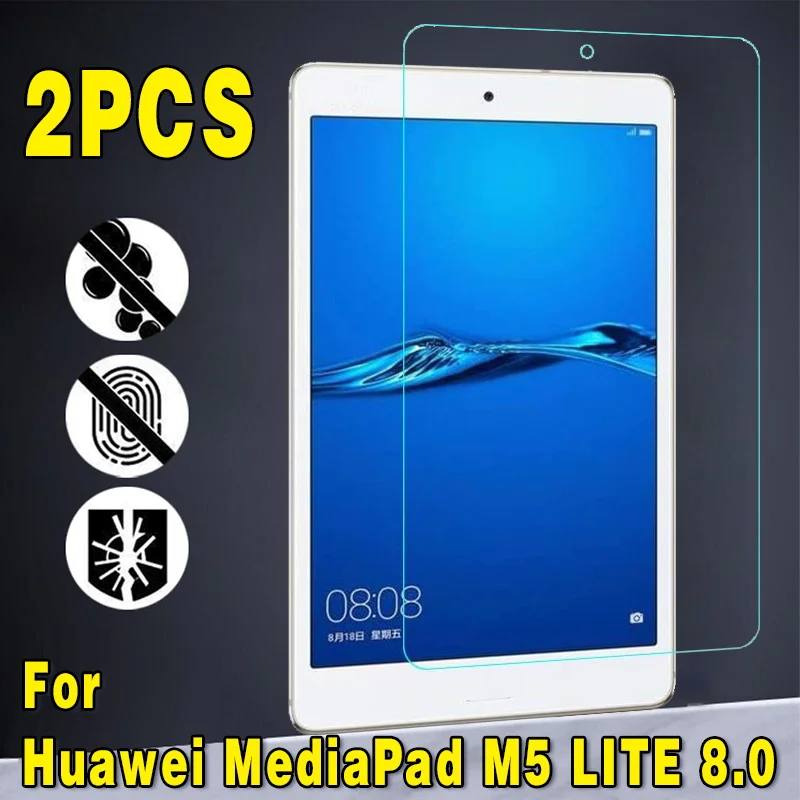 

2Pcs Tempered Glass for Huawei MediaPad M5 Lite 8.0" 9H Anti-Scratch Anti-fingerprint Full Film Tablet Cover Screen Protector