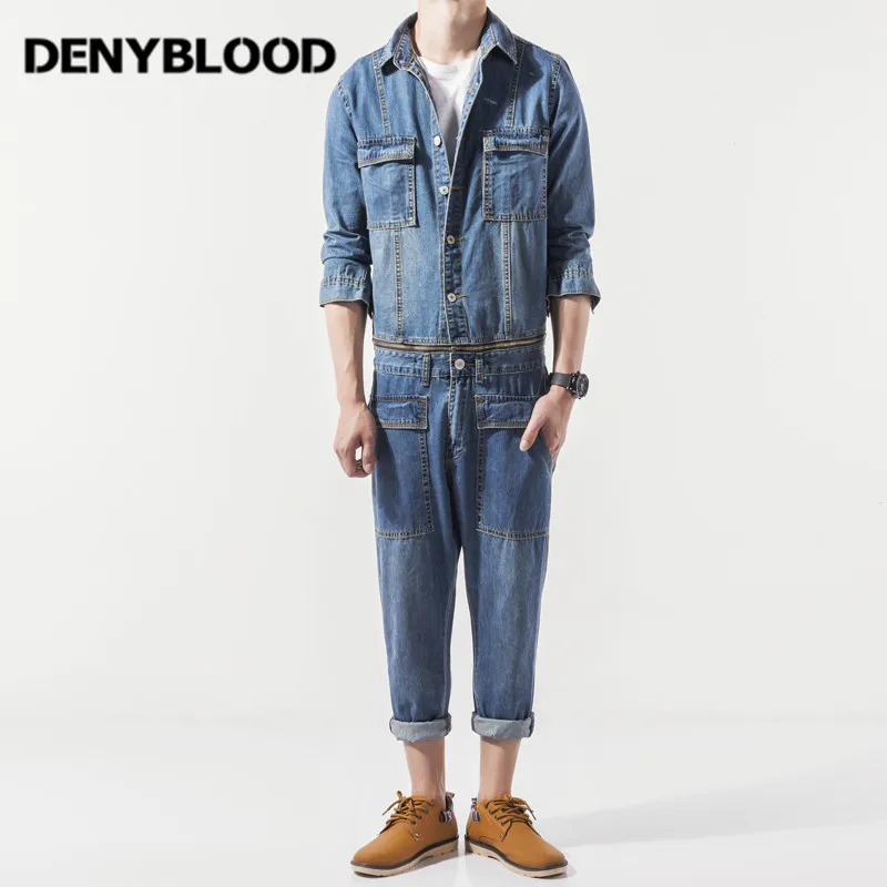 Denyblood Jeans Mens Denim Overalls Full Sleeves Slim Straight Bib Pants Jumpsuit for Man Working Clothing 2022 Autum New 2026