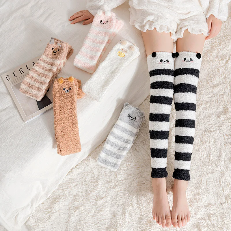

Coral fleece knee socks female fall and winter warm knee socks long socks furry Japanese cute ins thigh high socks