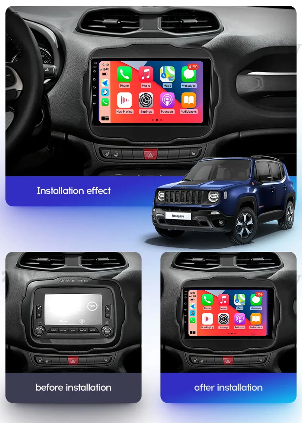 Фото Мультимедийный плеер Android 14, для Jeep Renegade 2016-2020, Carplay, Android, авто, стерео, 4G, Wi-Fi, 360, камера, головное устройство, DVD №2