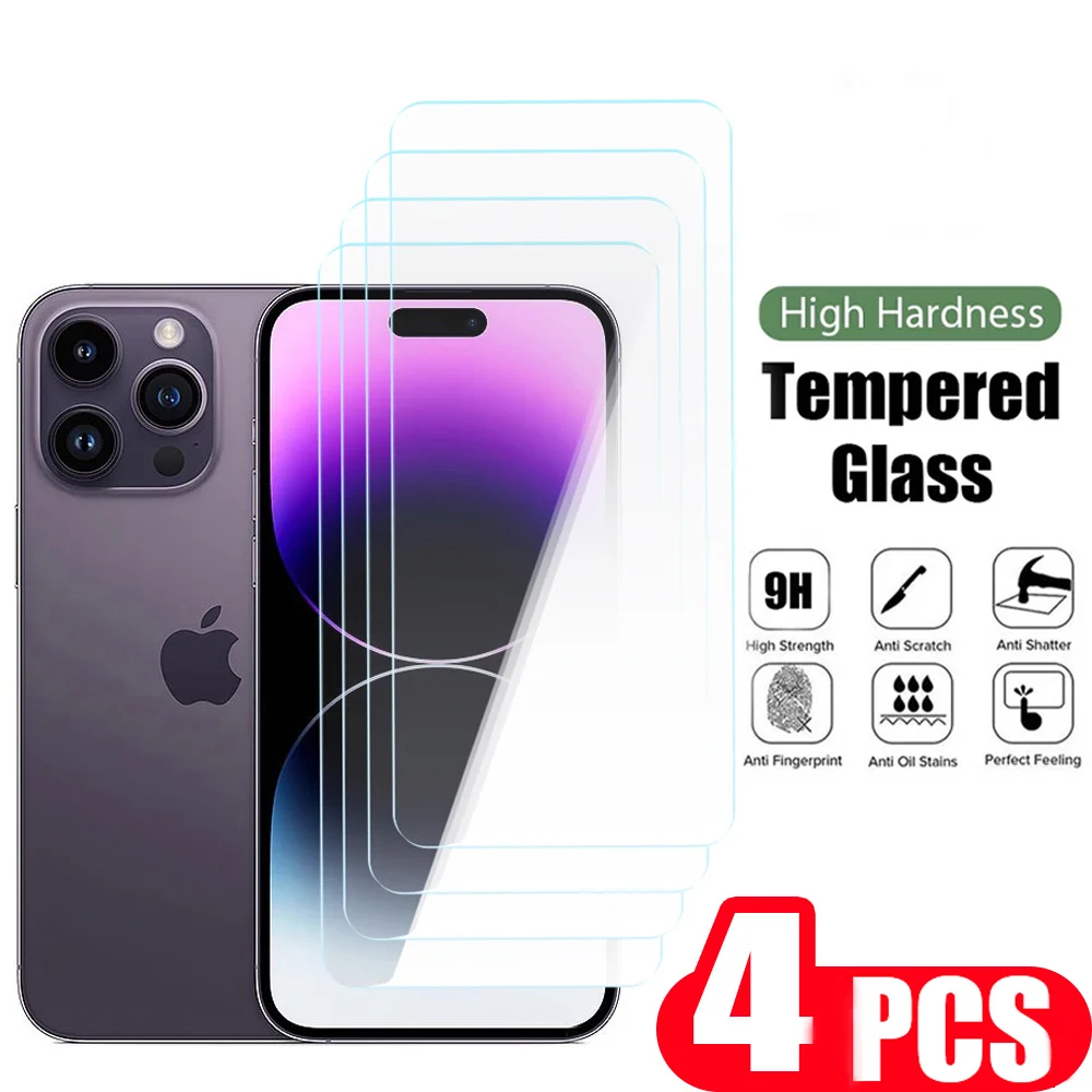 

4Pcs Tempered Glass For iphone 14 pro 13 mini 12 11 XR X XS Max 8 7 6 plus SE screen protector protective film Glass Smartphone