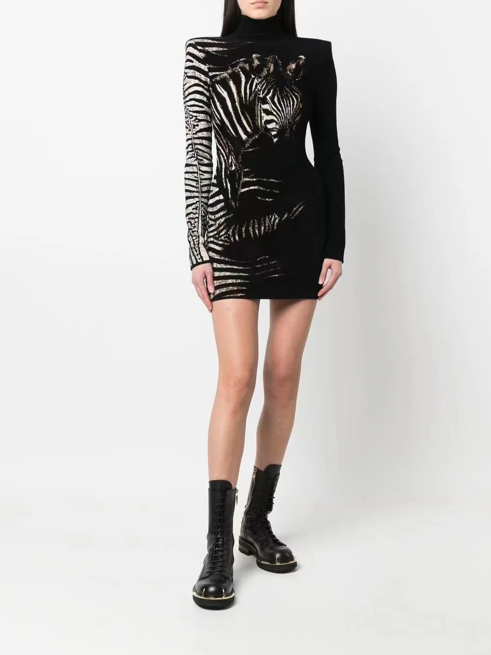 

The New Winter Black Color Fashionable Zebra Design O-Neck Dress Rayon Bandage Celebrate Nightclub Party Bar Singer Costume