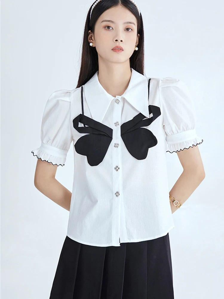 Новинка лета 2022 блузка для девочек милая Корейская рубашка-поло с пышными