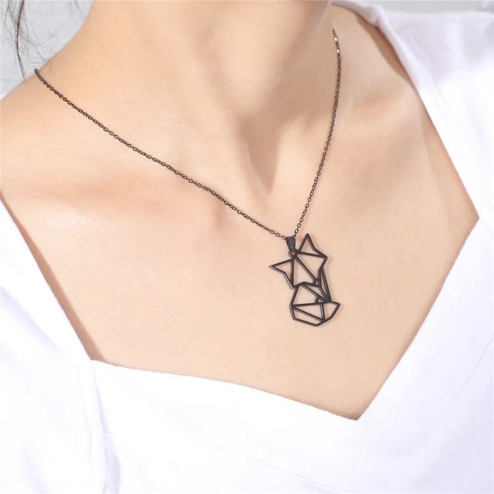Skyrim Origami Unicorn Fox Crane Pendant Necklace Women Girls Stainless Steel Animal Choker Neck Chain Necklaces Jewelry Gift images - 6