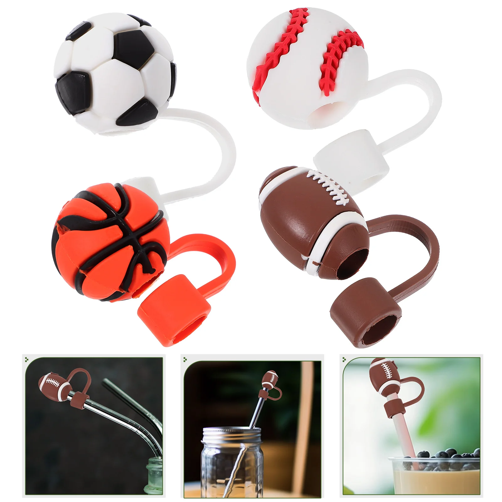 

4 Pcs Decoraciones Para Baños Straw Cover Cap Soft Rubber Caps Cute Covers Plug Silicone
