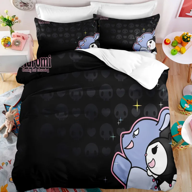 Cartoon Anime Sanrio Bedding Set Cute Kuromi Melody Quilt Cover Pillowcase Hello Kitty Duvet Cover Kids Girls Bed Set King Size