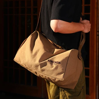 Casual Crossbody Male Canvas Duffle Bag Men's Travel Sports Handbag With Shoes Pocket Black Khaki Shoulder Bag for Women XM110 1