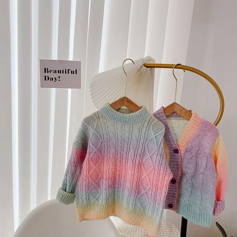 

Baby Girl Knit Cardigan Tie Dye Rainbow Infant Toddler Child Sweater Outfit Clothes Baby Cardigan Pastel Knitwear Coat Top 1-10Y