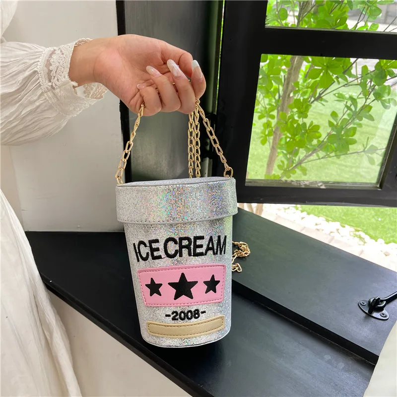 Sparkly Sequin Bucket Bags for Women 2023 New Unique Design Cute Crossbody Bag Fashion Party Hip Hop Cylinder Shoulder Bag Woman