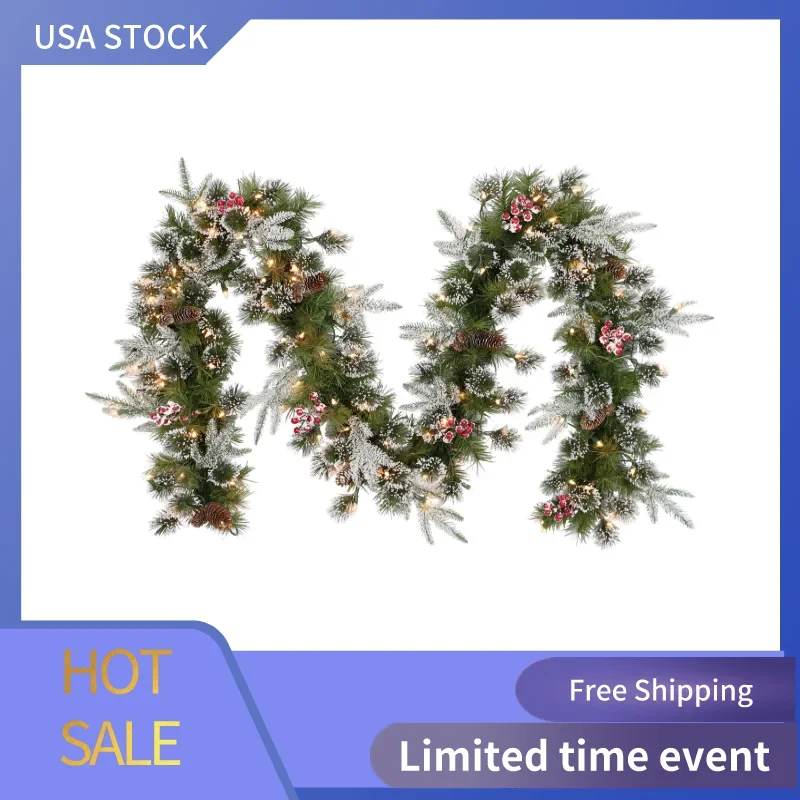

9' x 10" Decorated Christmas Garland with 100 Lights, Green