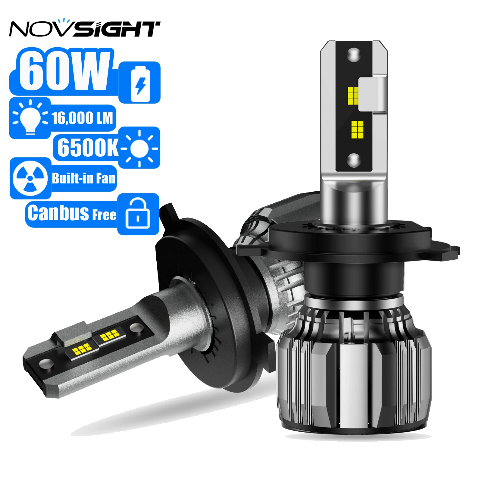 

NOVSIGHT H4 h4 led headlight high low beam LED Car Headlights Bulbs 60W 16000LM 12V 6500K Automobile Headlamp Fog Lights Canbus