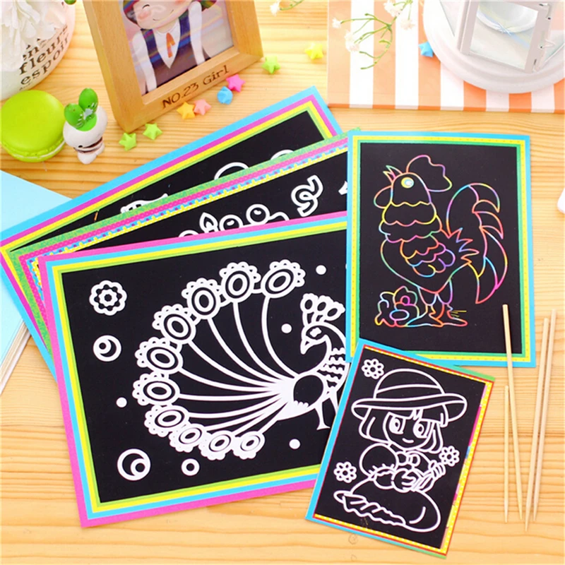 

9*12CM Kids Scratch Stickers Scraping Painting Notebook Education Learning Toys Children Gift Creative Imagination Development