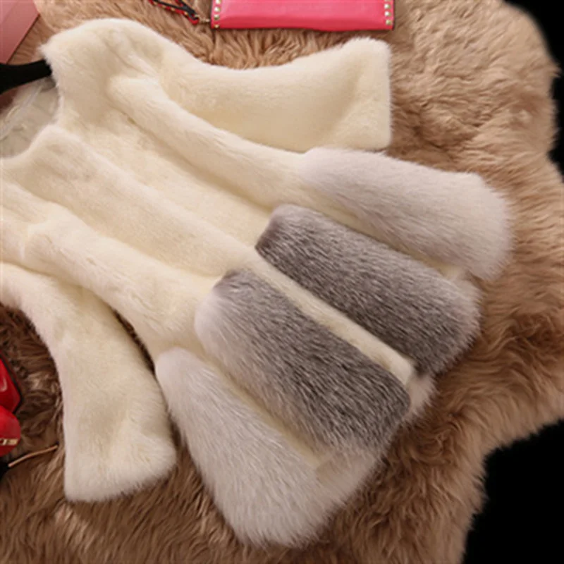 ICCLEK Imitation mink fur coat women's round neck slim fitting Haining fox hair medium length coat