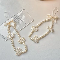 trend mobile phone strap lanyard fashion charm pearl bow phone chain for women jewelry accessories acrylic anti lost girl