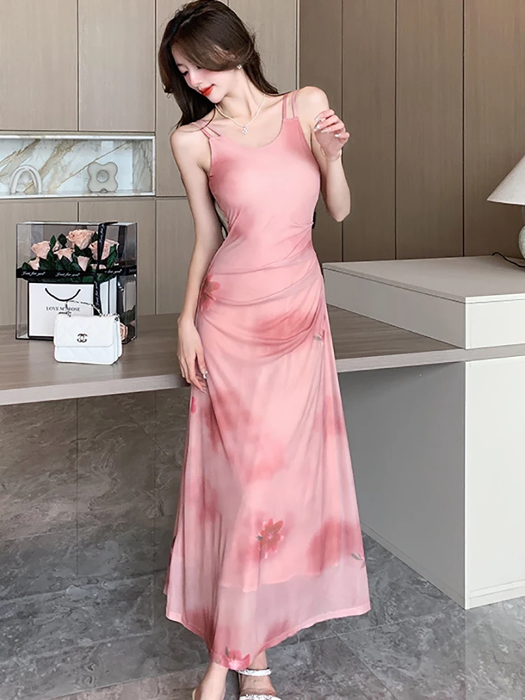 Женское винтажное платье на бретельках Элегантное Длинное облегающее с