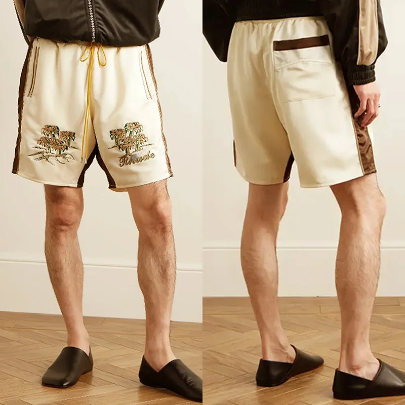 

Brown Apricot Striped Casual Fashion Inside Mesh RHUDE Shorts Men Women Best Quality Drawstring Coconut Embroidery Breeches