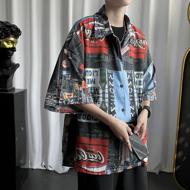 Tie dyed short sleeved shirt men's Style cross-border leisure ruffian handsome flower personality trend summer thin coat