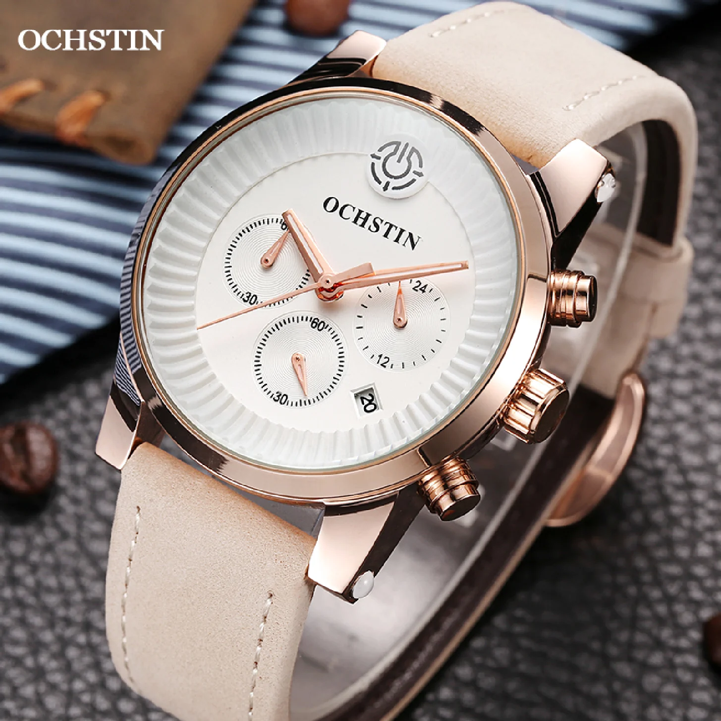 

OCHSTIN Men's Watches Luxury Famous Brand 2020 Fashion Casual Couple watch Waterproof Beige Male Quartz Chronograph Wristwatch