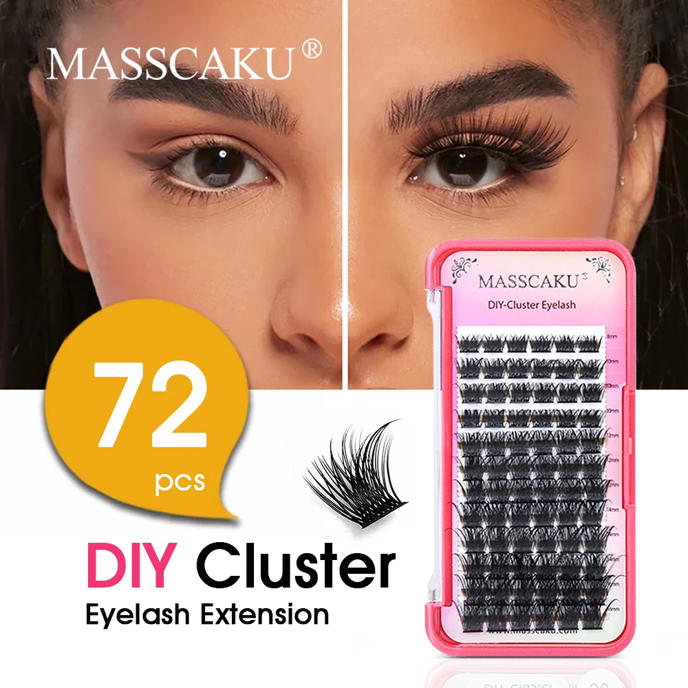 MASSCAKU Heat Bonded Cluster Lashes Beauty Cilia Soft Ribbon Strip Eyelashes Extensions Custom Packaging False Eyelash