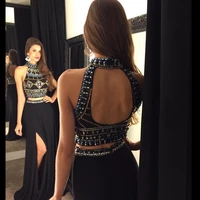 mermaid two deices robe de soiree 2018 new sexy backless beads crystal black long chiffon formal prom gowns bridesmaid dresses