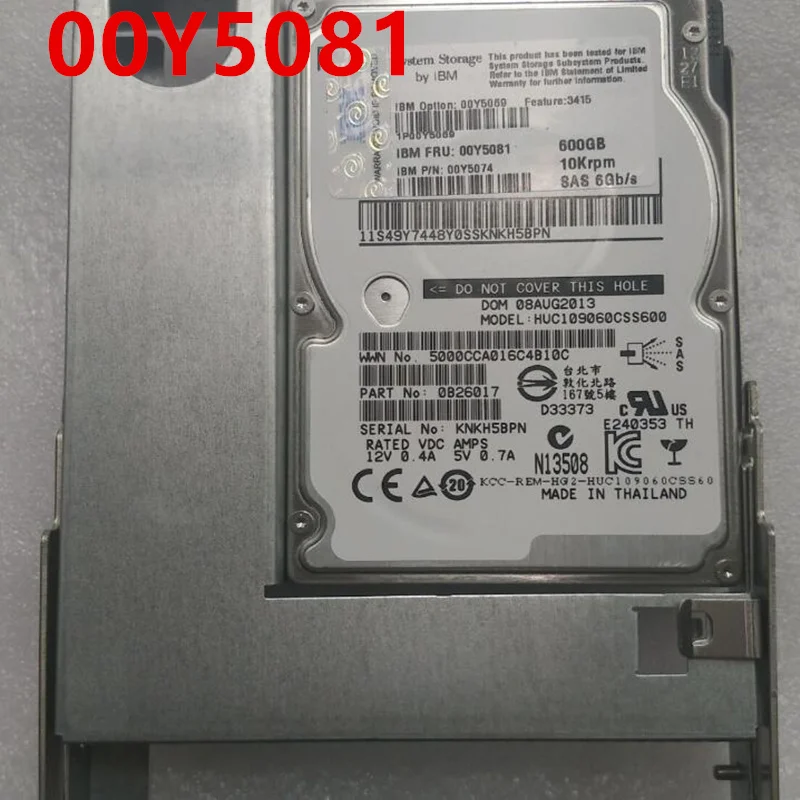 

Original Almost New Hard Disk For IBM DCS3700 600GB SAS 2.5" 10000RPM 64MB Server HDD For 00Y5081 00Y5069 00Y5074
