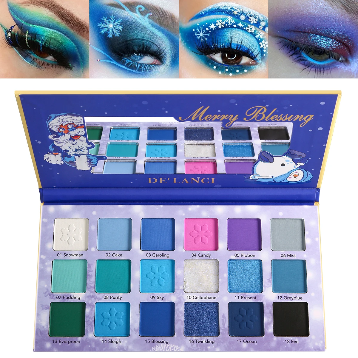 

Палитра синих и фиолетовых теней для век DE'LANCI 18 цветов для синих глаз, матовые мерцающие тени для век, высокопигментированные палитры для макияжа