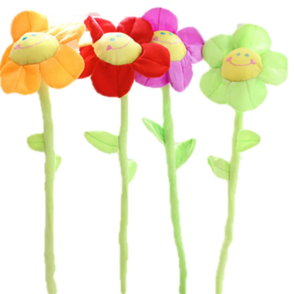 Cartoon Plush Sun Flower Doll with Bendable Stems Smile Face Stuffed Toy Home Decor Children Girls Lovely Plush Bouquet Gift