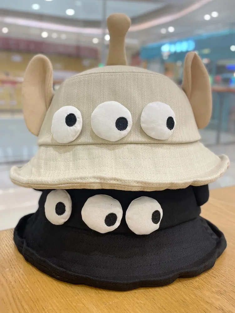 Cute Funny Three-Eye Big Ears Bucket Hat Women's Fashion All-Match Cartoon Face Slimming Sun-Proof Bucket Hat Men