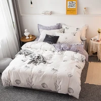 2022 New Long-staple Cotton Four-piece Bed Sheet Star And Moon Pattern Plain Cotton Bedding Light Luxury Models Denim White Gray