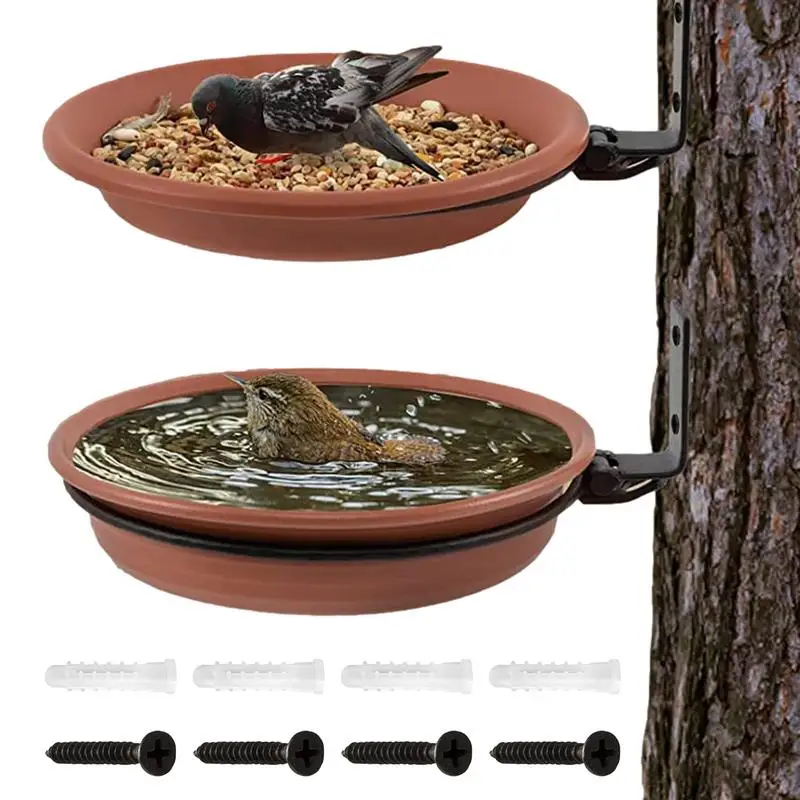 

Mounted Bird Bath 2 Bird Feeders Tree Mounted Heavy Duty Outdoor Hummingbird Feeding Tray For Wall Bird Feeder Supplies