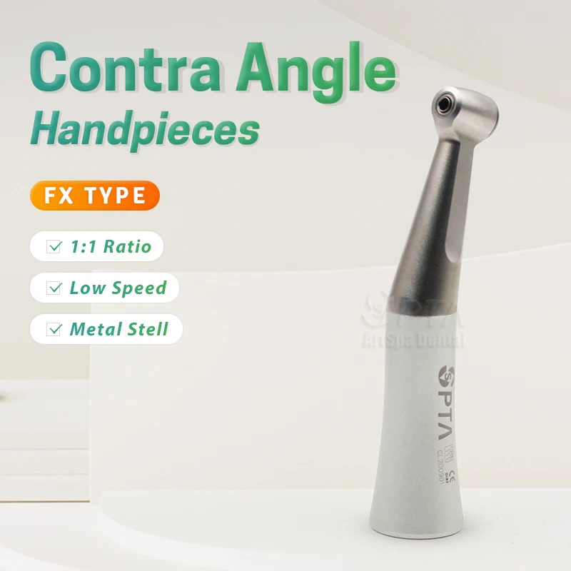 

Dental Slow Speed Air Turbine Handpieces FX 1:1 Non-optic Contra Angle Push Button 135°C Autoclavable External Water Spray