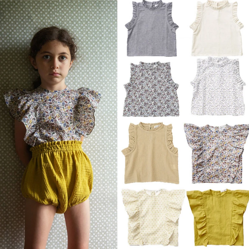 

2022 Summer Soor Ploom Kids Girls T-shirt Short Sleeve T shirts Nice Floral Pattern Vintage Style Tops Designer Children Clothes
