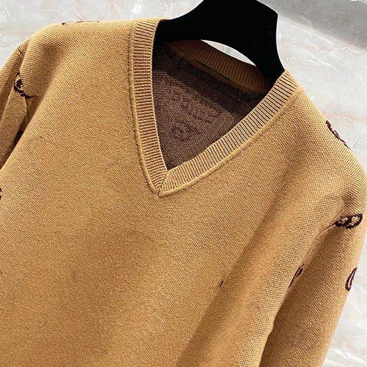 

Luxury Cashmere Pullover Sweaters for Women Top Quality Long Sleeve V-neck Letter Jacquard Pullover Sweaters Lady Spring 2022