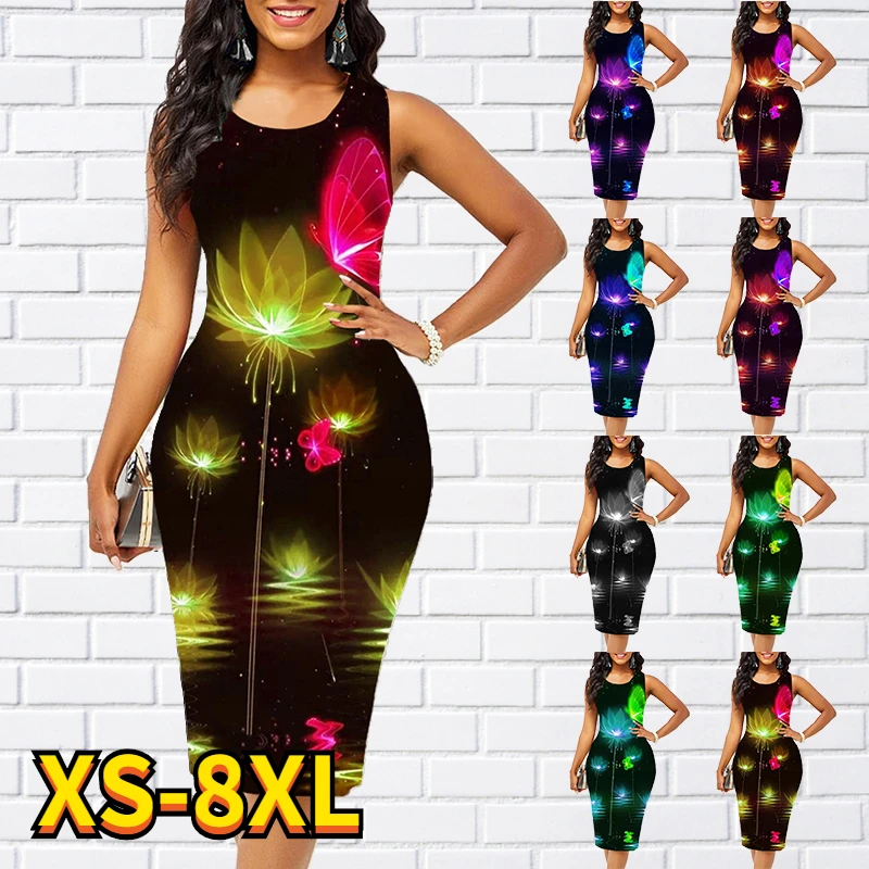 

Новинка, женское платье-халат до колена, модное летнее платье без рукавов с цветочным принтом, повседневное классическое платье с круглым в...