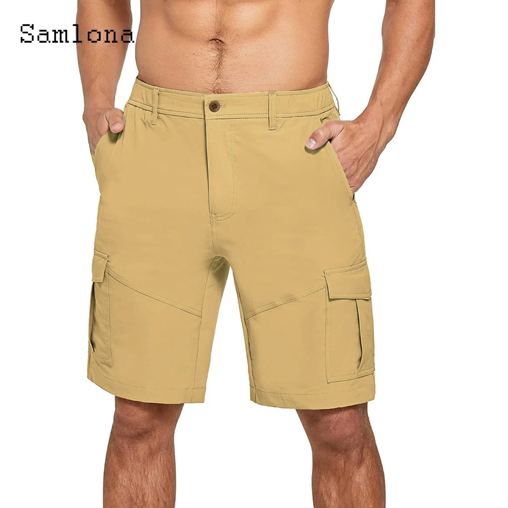 Samlona Plus Size Men's Cargo Shorts Sexy Fashion Zipper Pockets Half Pants 2022 European Style Casual Shorts Male Clothing