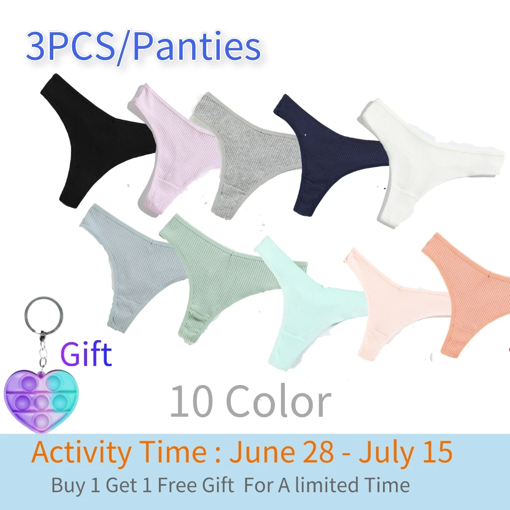 

10 Color Women Panties Cotton Thongs 3PCS/Lots Solid Low Rise Female Underwear G String Thong Women Bikini Lenceria Femenina