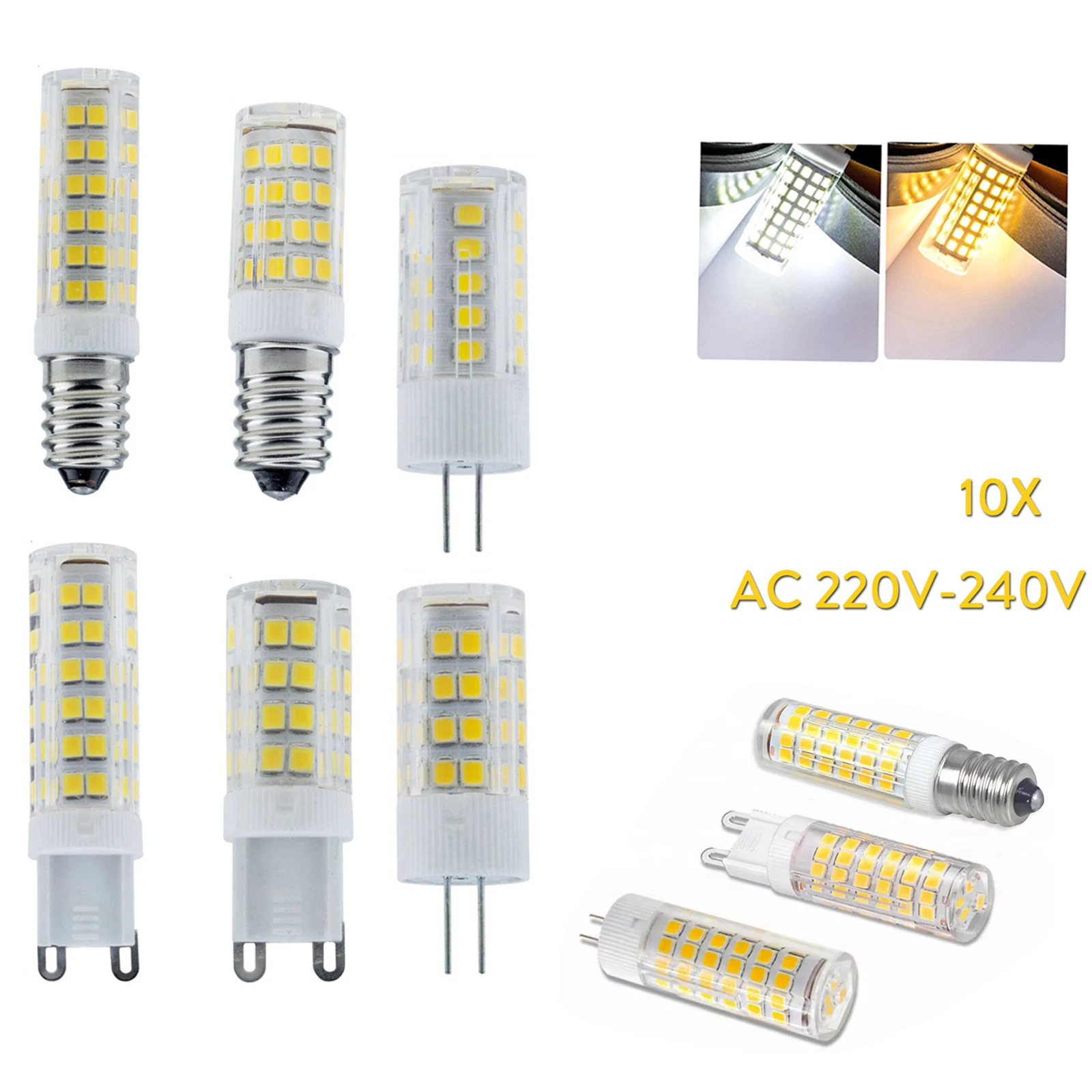 10PCS Led Лампочка G4 G9 E14 5w 8w 12w Ac Cob 45w 220v Холодная лампа Галогенная люстра Kaguyahime