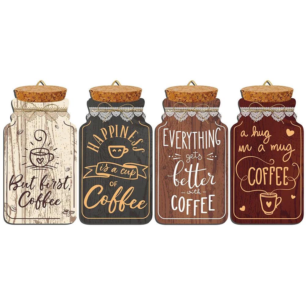 

Coffee Sign Wall Decor Plaque Jar Bar Kitchen Hanging Mason Vintage Signs Rustic Cafe Woodposter Wooden Farmhouse Decoration