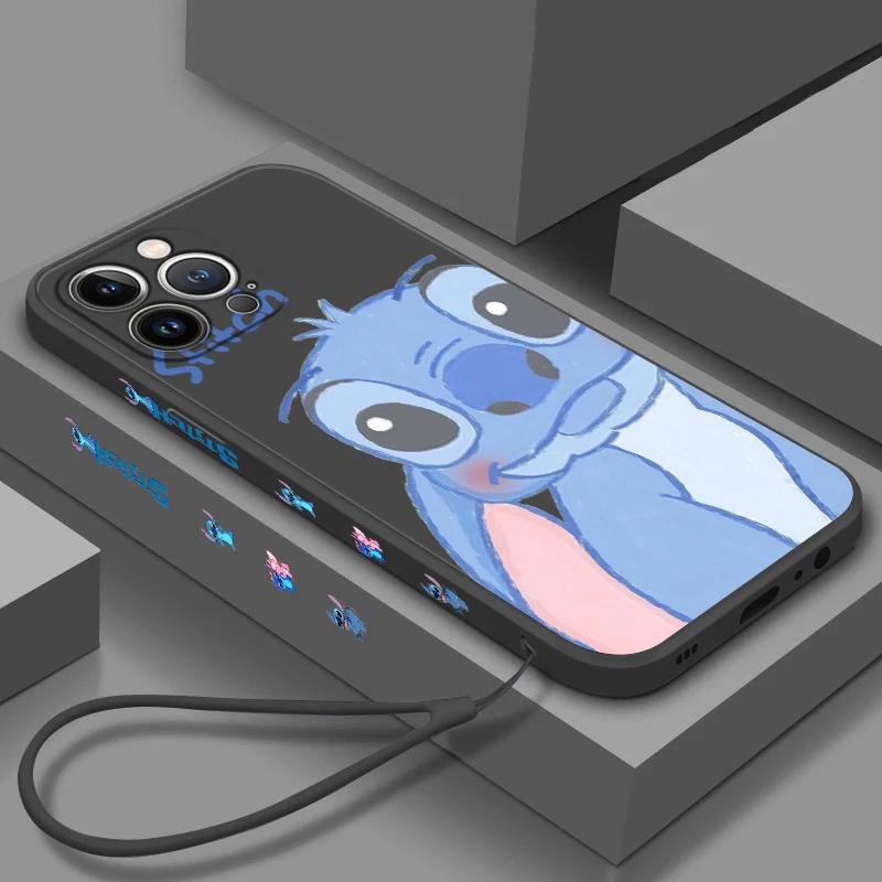 

Stitch Cartoon Lilo Baby For Apple iPhone 14 13 12 Mini 11 Pro XS MAX XR X 8 7 6S Plus Liquid Left Rope Soft Phone Case Fundas