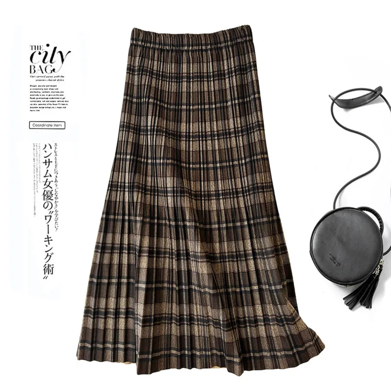 

Винтажная юбка для женщин, Модная элегантная длинная юбка в стиле Харадзюку с высокой талией, клетчатая Повседневная универсальная юбка А-силуэта, шикарная одежда