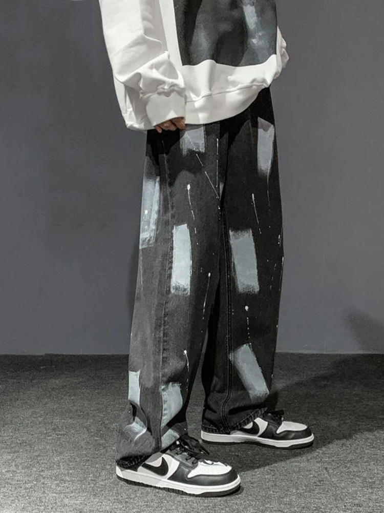 Four Seasons Men's Jeans Trend Hip Hop Straight Loose Wide Leg Pants Skateboard Pants Street Men Plus Size Trousers Ins Hot Sale