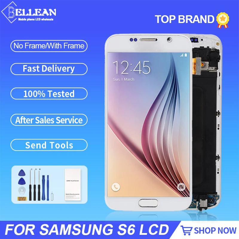 

1PCS Tested 5.1 Inch S6 Display For Samsung Galaxy G920 Lcd With Touch Screen Digitizer G920V G920A G920F Assembly