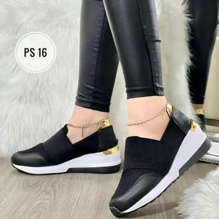Women's Large Size Sneakers Style Thick Soled Contrast Color Light Mouth Elastic Belt European And American Casual Single Shoes